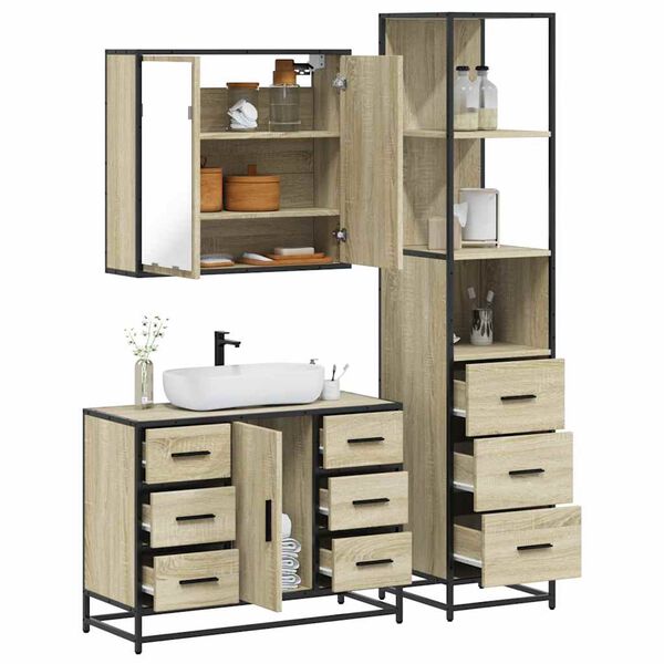 vidaXL 3 Piece Bathroom Furniture Set Sonoma Oak Engineered Wood