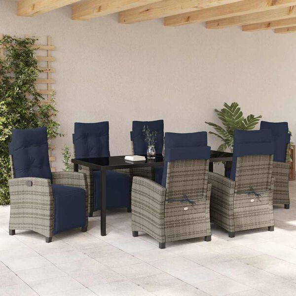 vidaXL Garden Dining Set with Cushion 7 pcs Grey Poly Rattan
