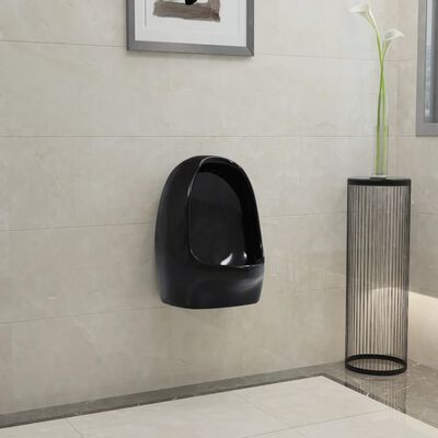 vidaXL Wall Hung Urinal with Flush Valve Ceramic Black