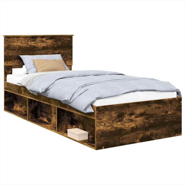 vidaXL Bed Frame with Headboard Smoked Oak 90 x 200 cm Engineered wood