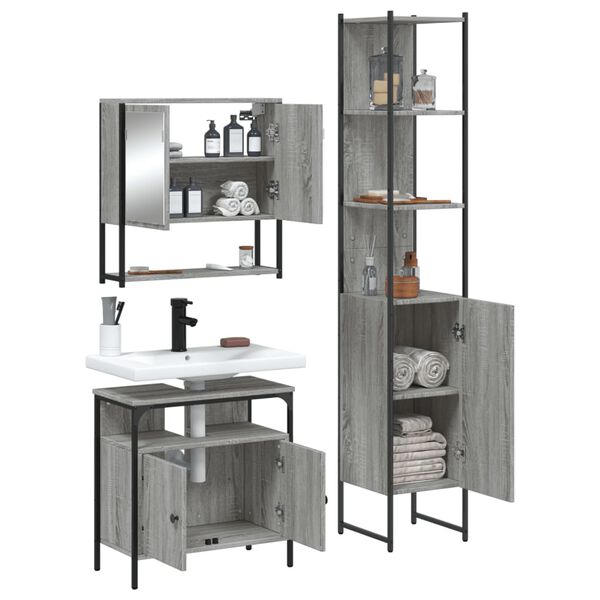 vidaXL 3 Piece Bathroom Furniture Set Grey Sonoma Engineered Wood
