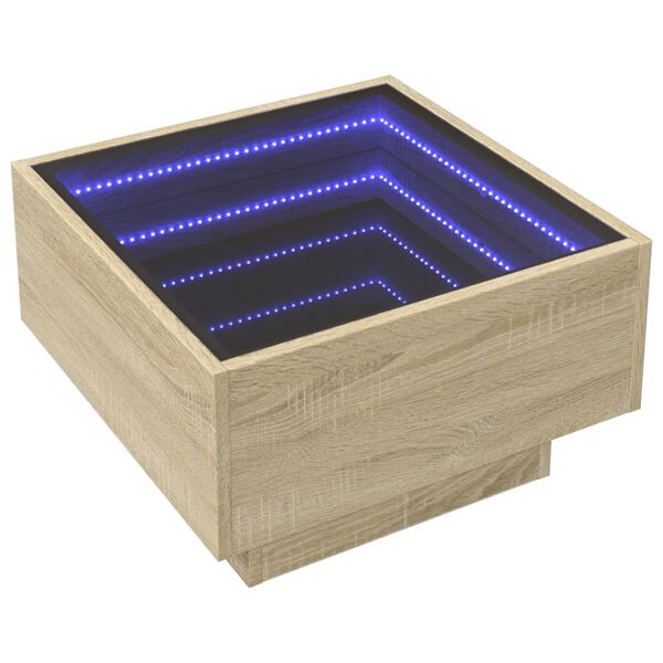 vidaXL Coffee Table with LED Sonoma Oak 50x50x30 cm Engineered Wood