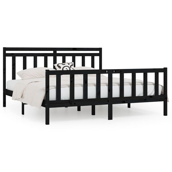 vidaXL Bed Frame without Mattress Black Solid Wood Pine 200x200 cm