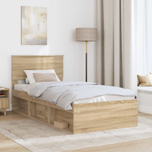 vidaXL Bed Frame with Headboard Sonoma Oak 75 x 190 cm Engineered wood