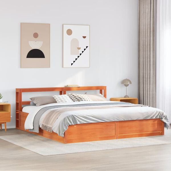 vidaXL Bed Frame with Headboard Wax Brown 200x200 cm Solid Wood Pine