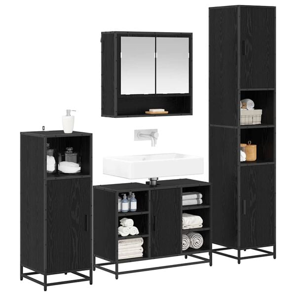 vidaXL Bathroom Furniture Set 4 pcs Black Oak Engineered Wood