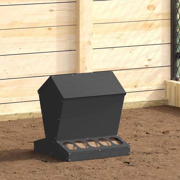 vidaXL Chicken Feeder Black 40 x 40 x 45 cm Cold-Rolled Steel