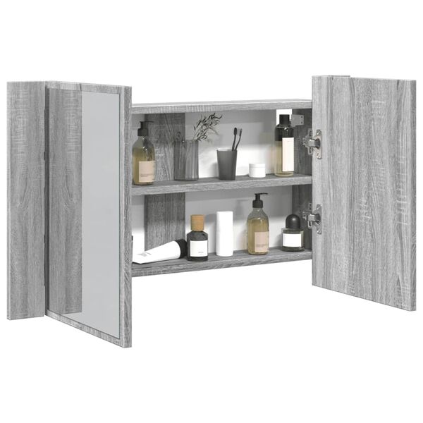 vidaXL LED Bathroom Mirror Cabinet Grey Sonoma 80x12x45 cm Acrylic