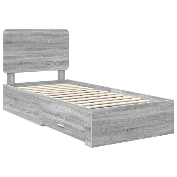 vidaXL Bed Frame with Drawer Grey Sonoma 100 x 200 cm Engineered Wood