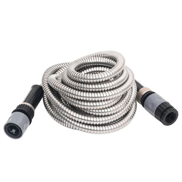 vidaXL Garden Hose with Spray Nozzle Silver 0.6" 30 m Stainless Steel