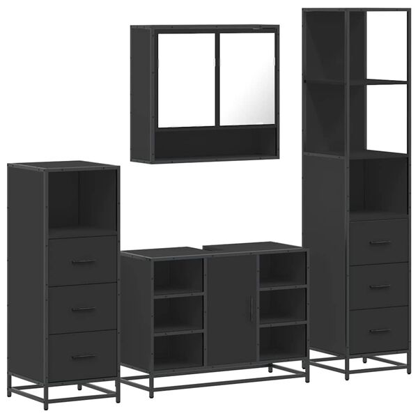 vidaXL 4&nbsp;Piece Bathroom Furniture Set&nbsp;Black Engineered Wood