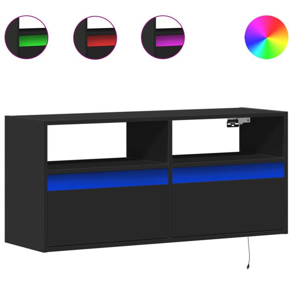 vidaXL TV Wall Cabinet with LED Lights Black 100x31x45 cm