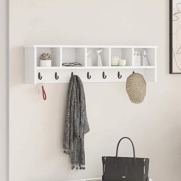 vidaXL Wall-Mounted Coat Rack White 100 x 16 x 26 cm Engineered wood