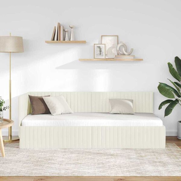 vidaXL Corner Bed Frame with Headboard Cream 80 cm x 200 cm Velvet