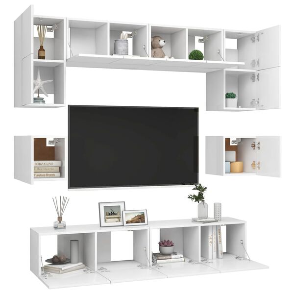 vidaXL 8 Piece TV Cabinet Set White Engineered Wood