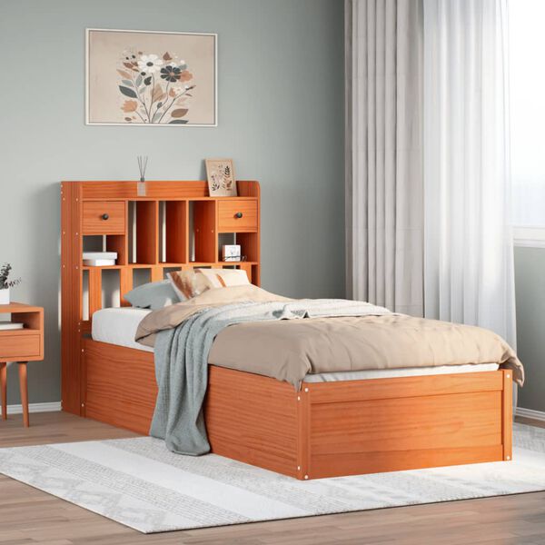 vidaXL Bed Frame without Mattress Wax Brown 75x190 cm Small Single Solid Wood Pine