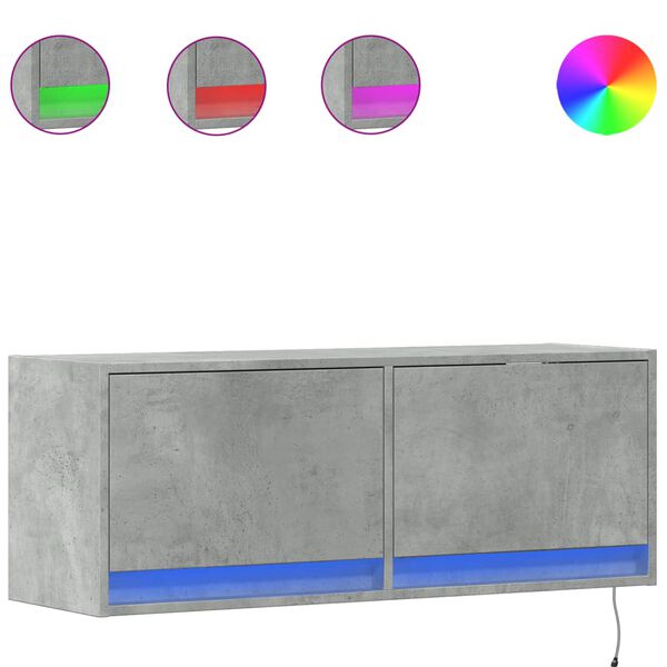 vidaXL TV Wall Cabinet with LED Lights Concrete Grey 100x31x35 cm
