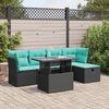 vidaXL 6 Piece Garden Sofa Set with Cushions Black Poly Rattan Acacia