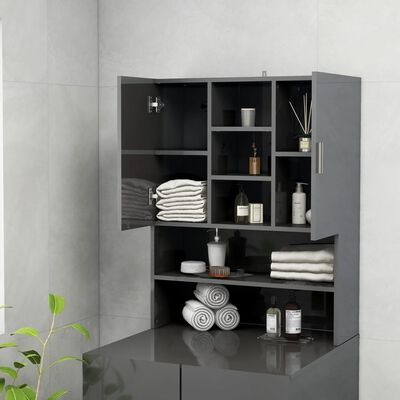 vidaXL Washing Machine Cabinet High Gloss Grey 70.5x25.5x90 cm