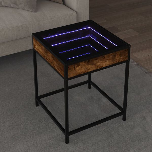 vidaXL Coffee Table with Infinity LED Smoked Oak 40x40x51 cm
