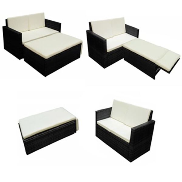 vidaXL 2 Piece Garden Lounge Set with Cushions Poly Rattan Black