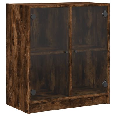 vidaXL Side Cabinet with Glass Doors Smoked Oak 68x37x75.5 cm