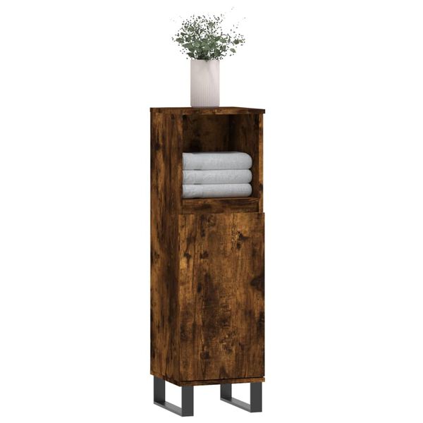 vidaXL Bathroom Cabinet Smoked Oak 30x30x100 cm Engineered Wood
