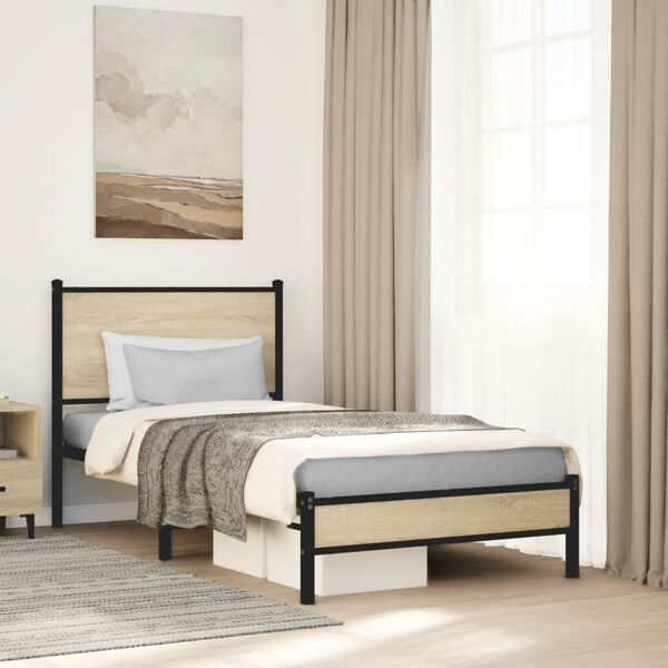 vidaXL Metal Bed Frame without Mattress Sonoma Oak 90x200 cm
