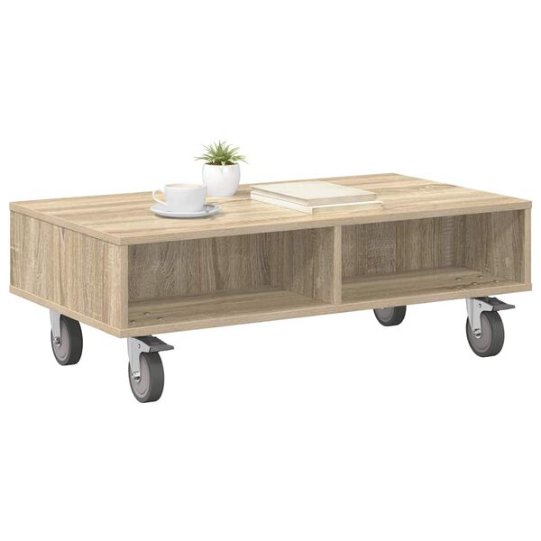 vidaXL Side Table with Wheels Sonoma Oak 90 x 50 x 30 cm