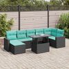 vidaXL 8 Piece Garden Sofa Set with Cushions Black Poly Rattan Acacia