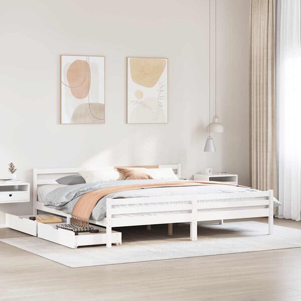 vidaXL Bed Frame without Mattress White 180x200 cm Super King Solid Wood Pine