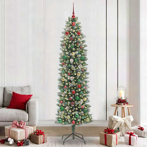 vidaXL Artificial Slim Christmas Tree Green and white 240 cm