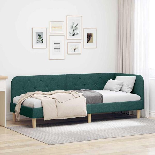 vidaXL Corner Bed Frame with Headboard Dark Green 80 x 200 cm Fabric