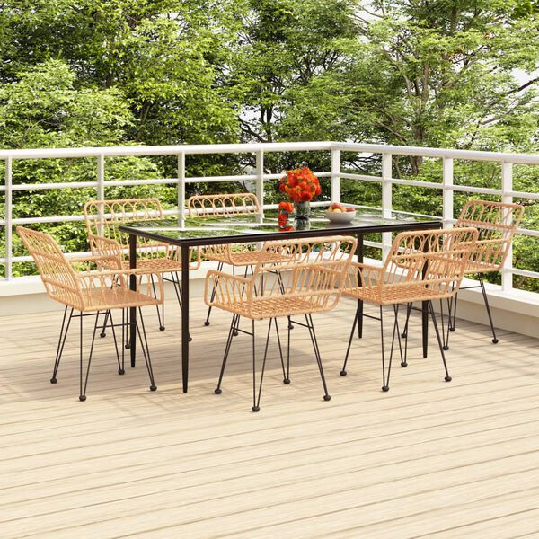 vidaXL 7 Piece Garden Dining Set Poly Rattan