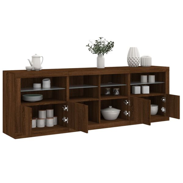 vidaXL Sideboard with LED Lights Brown Oak 202x37x67 cm
