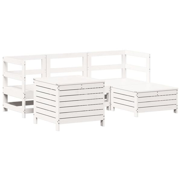 vidaXL 5 Piece Garden Sofa Set White Solid Wood Pine