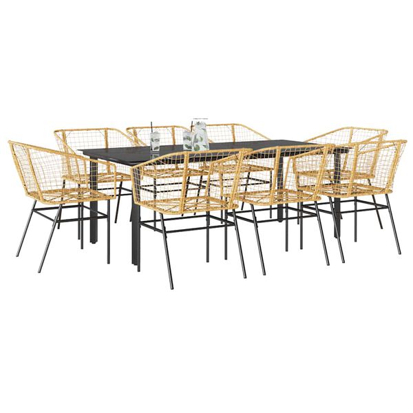 vidaXL 9 Piece Garden Dining Set Brown Poly Rattan Glass