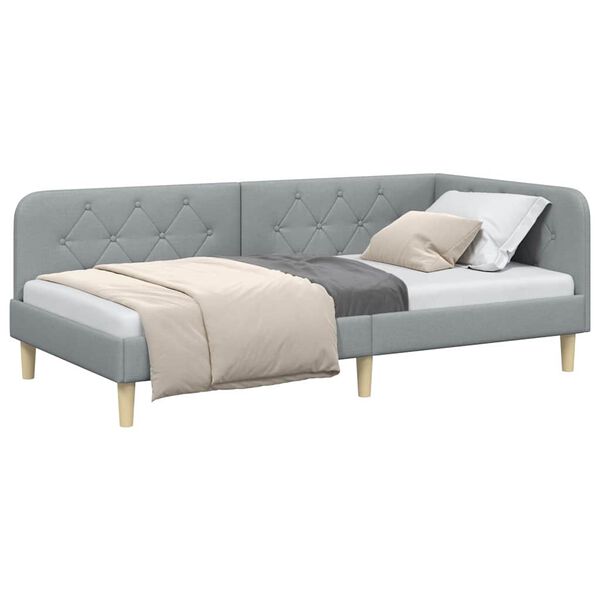 vidaXL Corner Bed Frame with Headboard Light Grey 90 x 200 cm Fabric