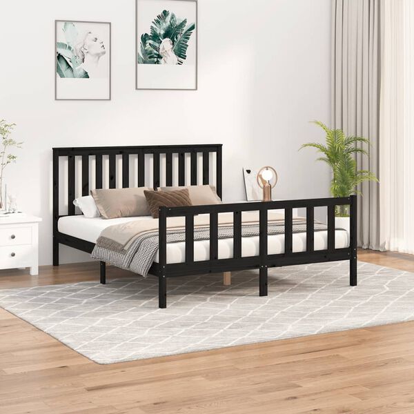 vidaXL Bed Frame without Mattress Black Solid Wood Pine King Size