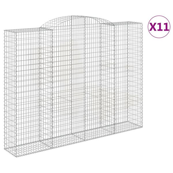 vidaXL Arched Gabion Baskets 11 pcs 300x50x220/240 cm Galvanised Iron