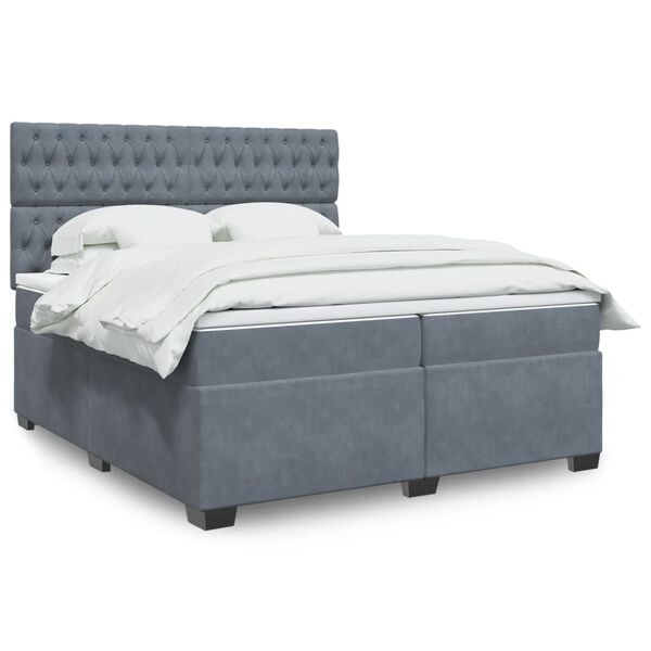 vidaXL Box Spring Bed with Mattress Dark Grey 200x200 cm Velvet