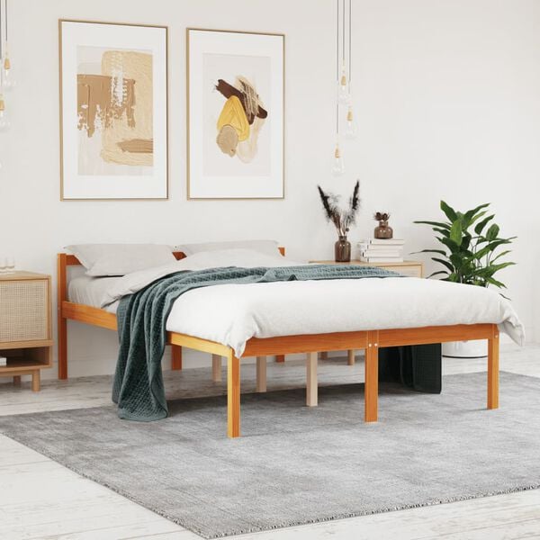 vidaXL Senior Bed without Mattress Wax Brown 120x190 cm Small Double Solid Wood Pine