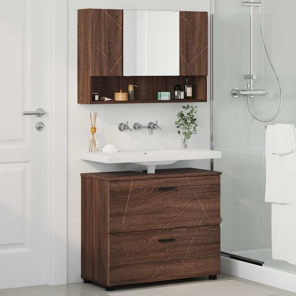 vidaXL Bathroom Furniture Set with Drawer with Shelf 2 pcs Brown Oak