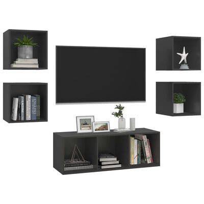 vidaXL 5 Piece TV Cabinet Set Grey Engineered Wood