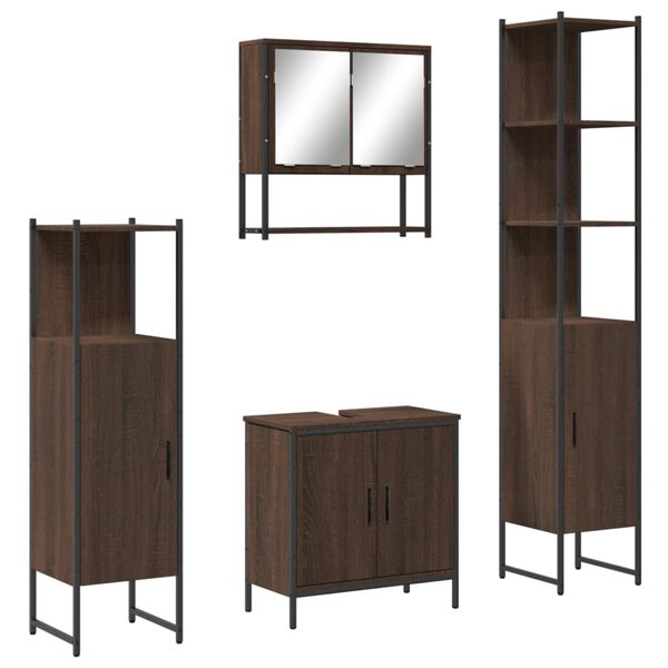 vidaXL 4 Piece Bathroom Furniture Set Brown Oak Engineered Wood