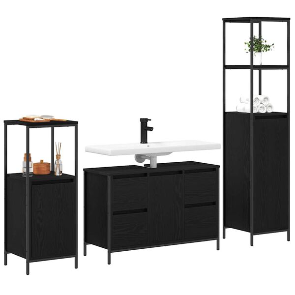 vidaXL Bathroom Furniture Set 3 pcs Black Oak Engineered Wood