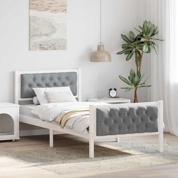 vidaXL Bed Frame with Headboard Light Grey 90 x 200 cm Solid Pine Wood