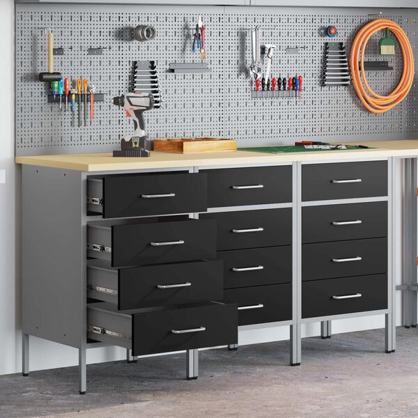 vidaXL Work Cabinet with Drawer 3 pcs Black and Grey 75 x 45 x 85 cm