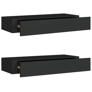 vidaXL Wall-mounted Drawer Shelves 2 pcs Black 60x23.5x10cm MDF