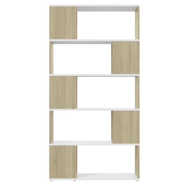 vidaXL Book Cabinet Room Divider White and Sonoma Oak 80x24x155 cm Engineered Wood